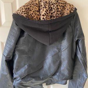 Black pleather jacket with tiger print